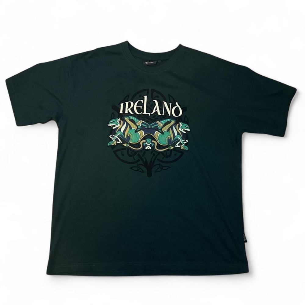NEW Ireland Stitched Celtic Crest Dark Green Oversized Graphic Tee — XL